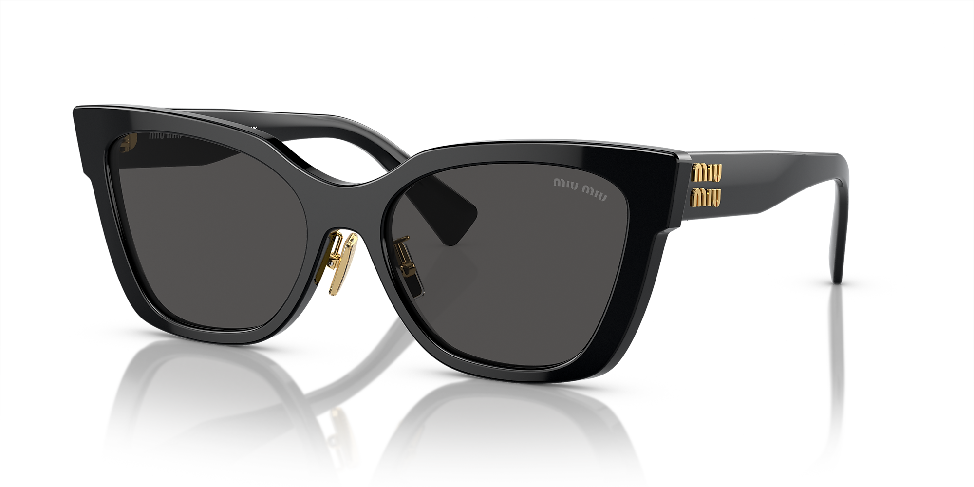 サングラス Miu Miu Nero Finitura Lucida Montatura Con Protezione Latera Miu Miu MU 02ZS Nero e Grigio - Occhiali da Sole